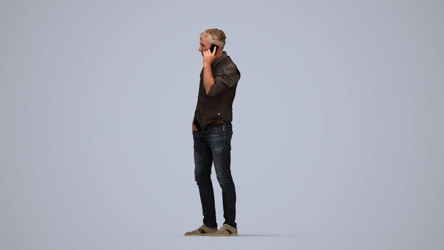 3D human model man casual standing, photogrammetry scanned person for archviz, top-down view render