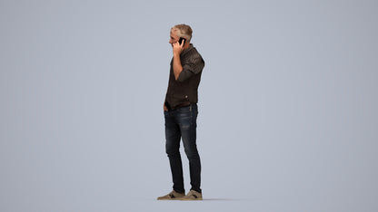 3D human model man casual standing, photogrammetry scanned person for archviz, top-down view render