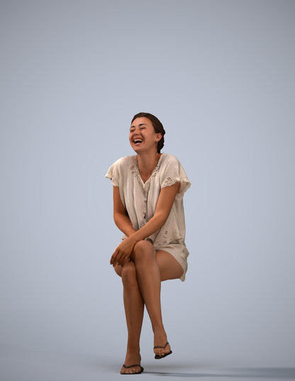realistic 3D human woman casual sitting, archviz people FBX OBJ for Blender