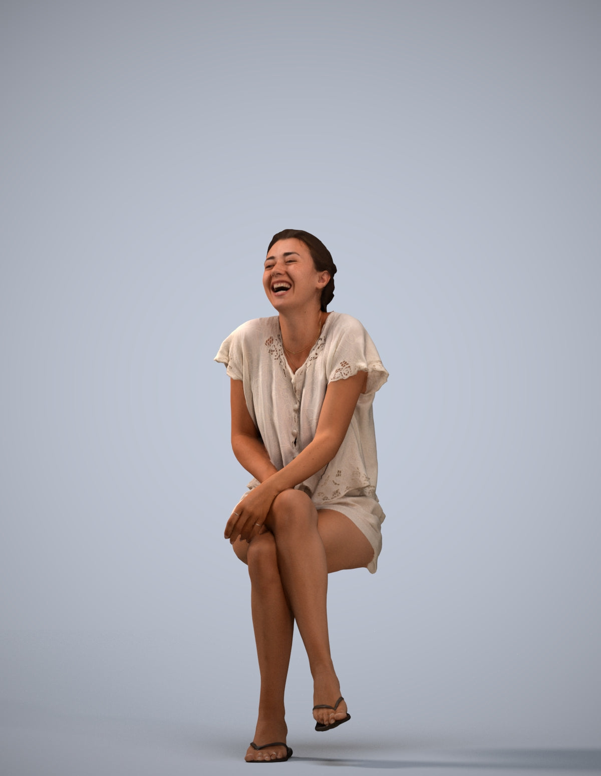 realistic 3D human woman casual sitting, archviz people FBX OBJ for Blender