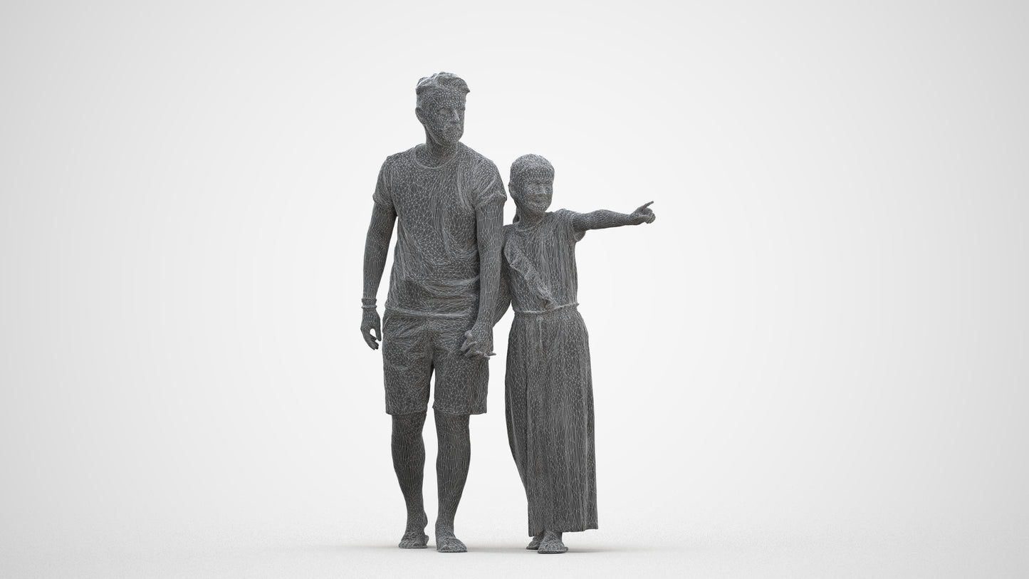 realistic 3D girl casual kids, scanned archviz people for Blender and 3ds Max, three-quarter front view render