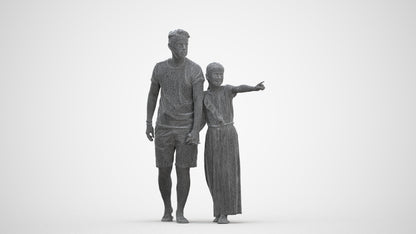 realistic 3D girl casual kids, scanned archviz people for Blender and 3ds Max, three-quarter front view render