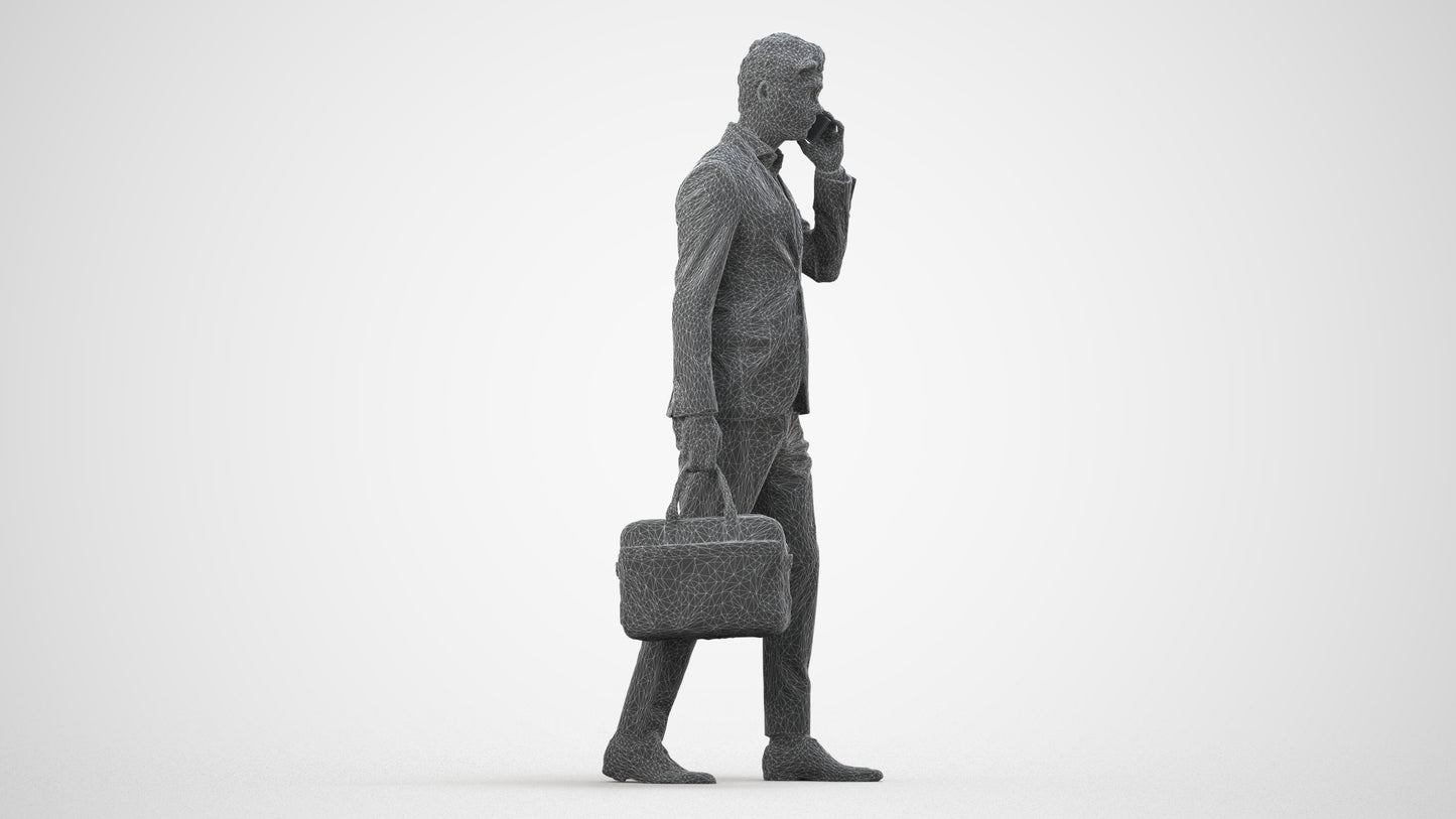 photogrammetry 3D man business, realistic human model archviz FBX, wireframe side view