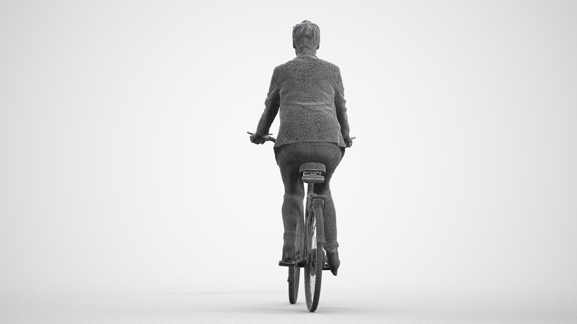 3D people model woman business cycling, scanned human for 3ds Max rendering, wireframe front view