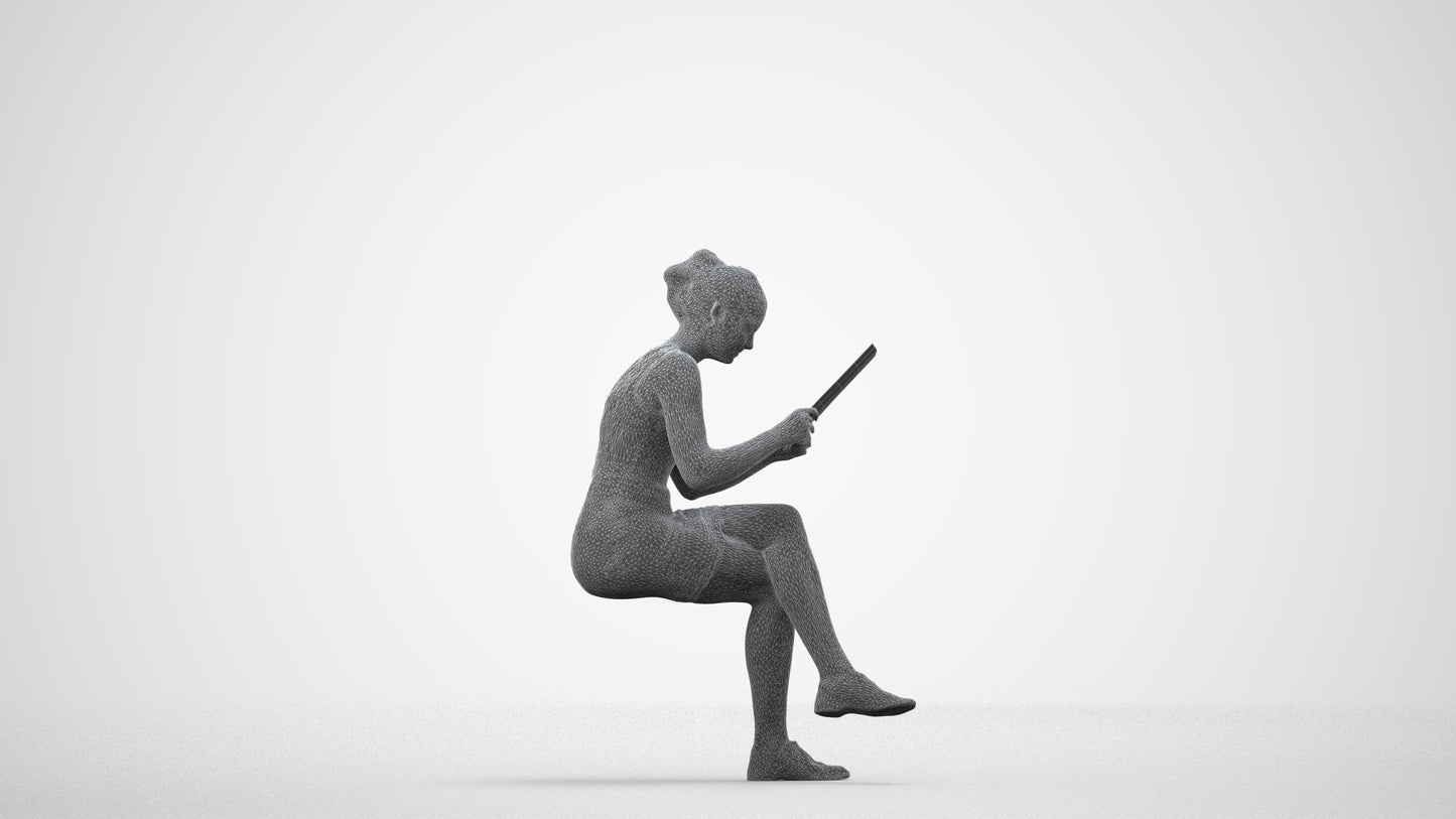 realistic 3D people girl casual kids, render-ready for V-Ray and Corona, FBX OBJ, wireframe side view