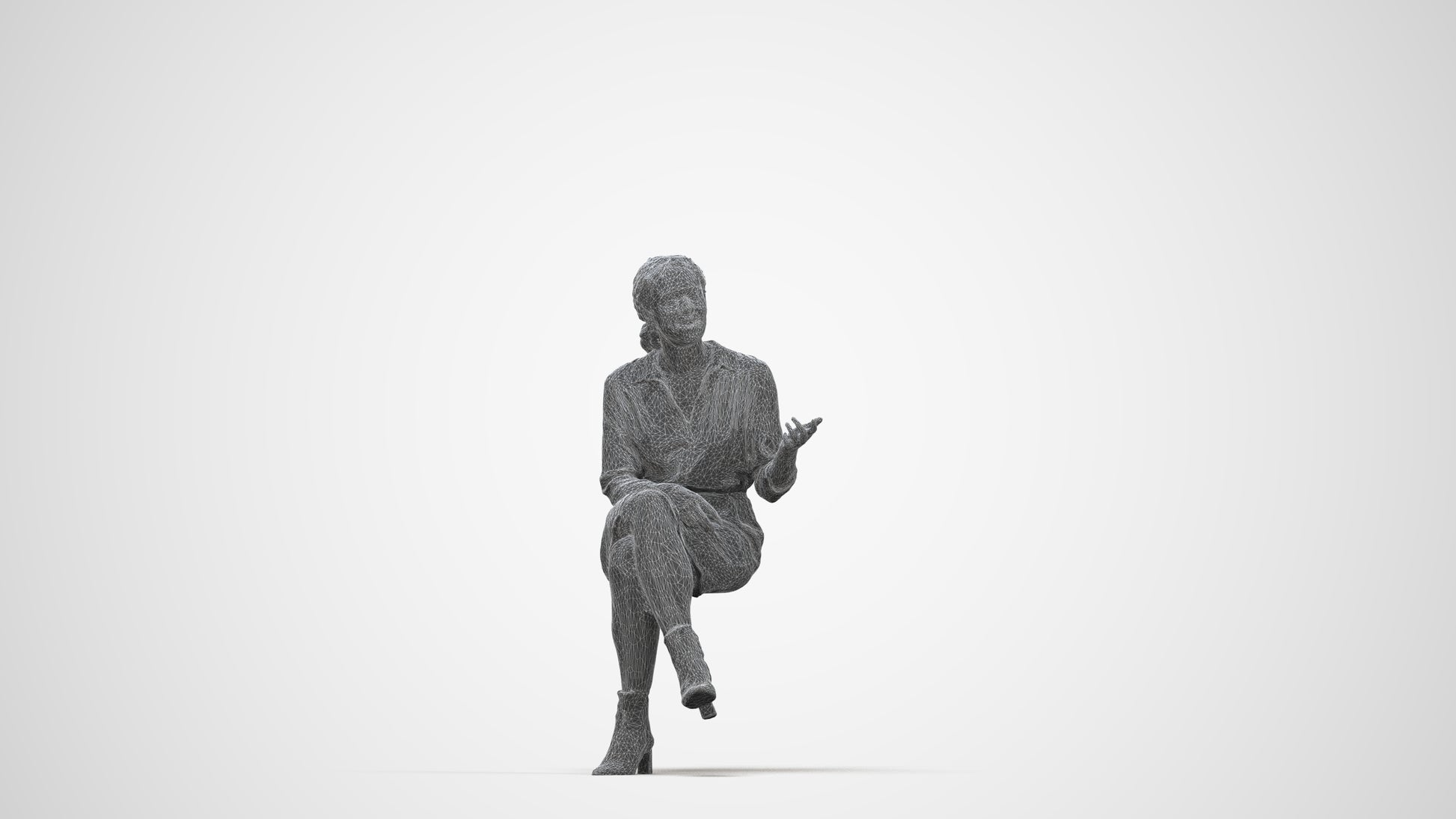 realistic 3D people woman casual sitting, render-ready for V-Ray and Corona, FBX OBJ, wireframe back view