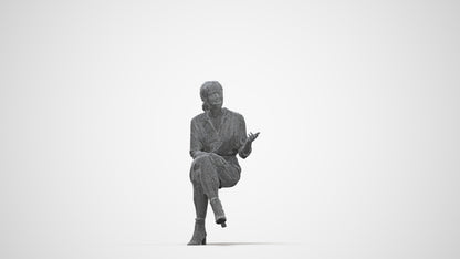 realistic 3D people woman casual sitting, render-ready for V-Ray and Corona, FBX OBJ, wireframe back view
