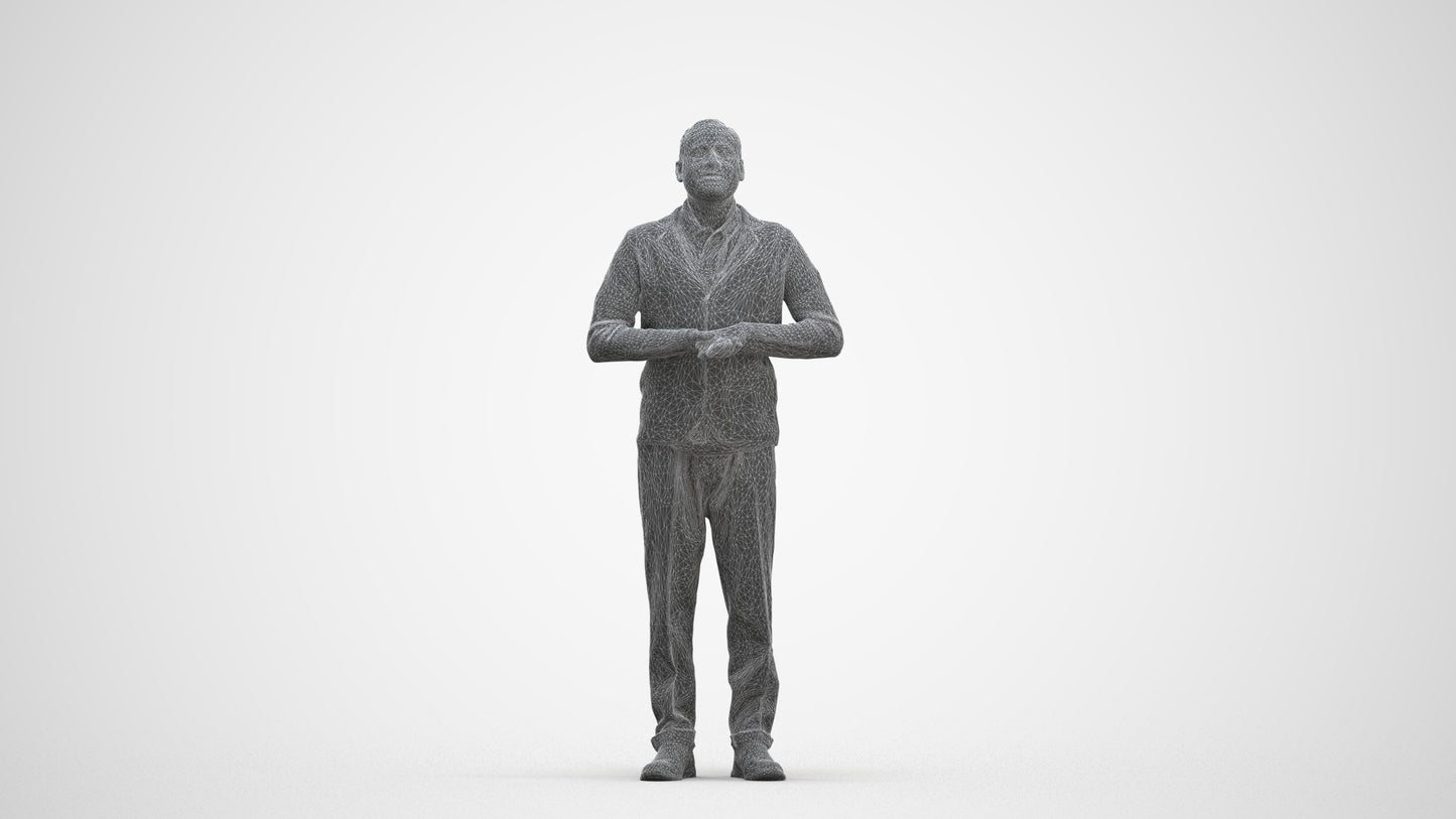 3D scanned man standing business, photorealistic archviz people for Enscape and SketchUp, three-quarter front view render
