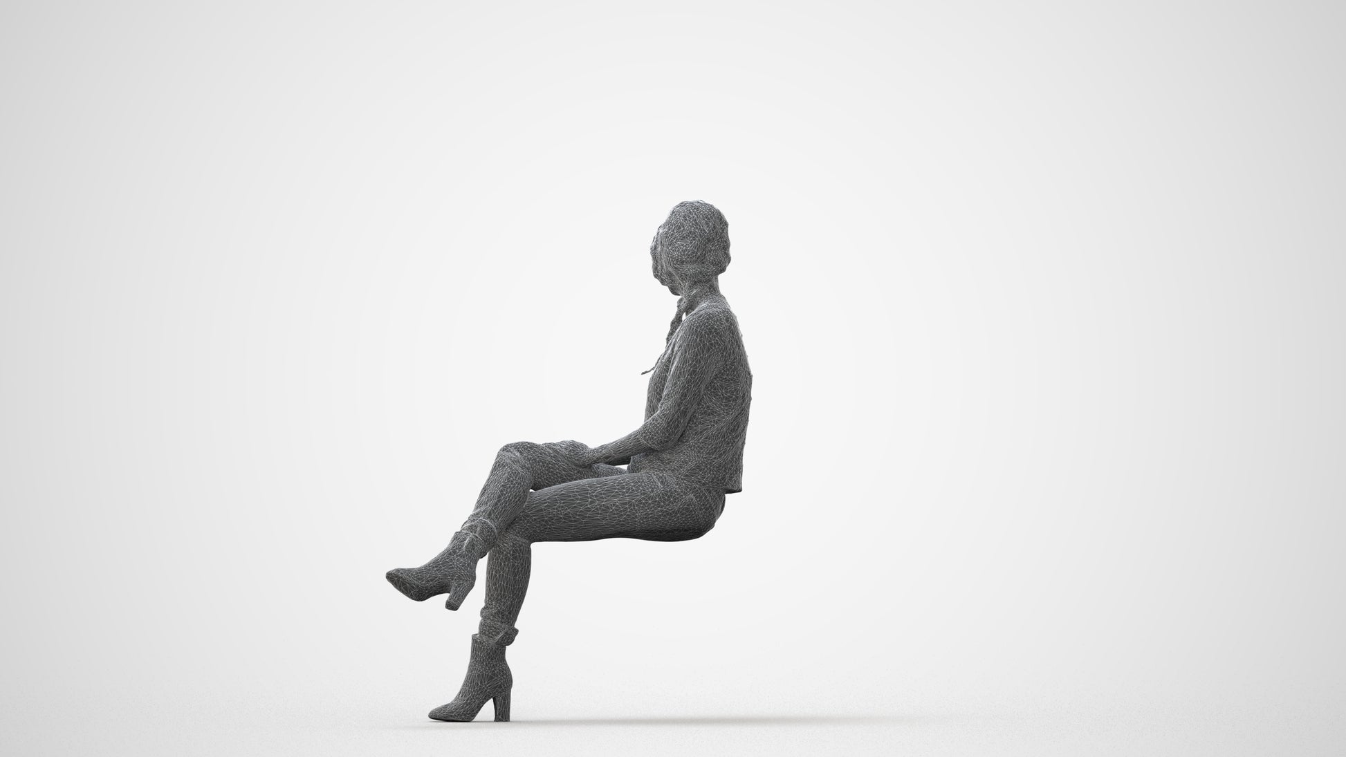 photogrammetry 3D girl business sitting, realistic human model archviz FBX, square thumbnail