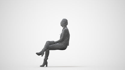 photogrammetry 3D girl business sitting, realistic human model archviz FBX, square thumbnail