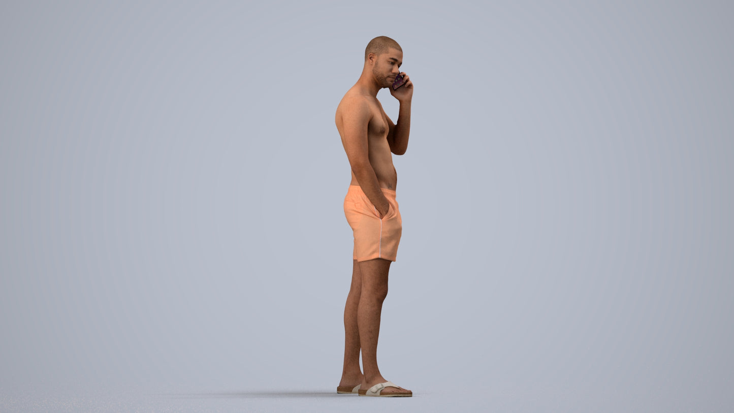 realistic 3D human man pool, archviz people FBX OBJ for Blender, side view render