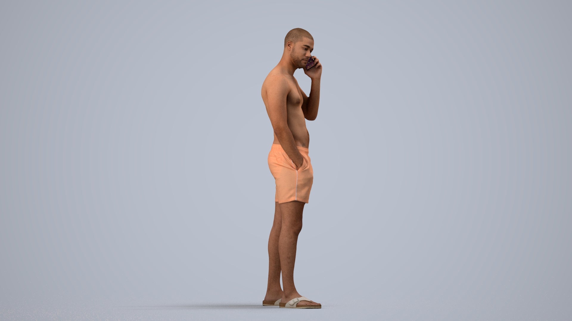 realistic 3D human man pool, archviz people FBX OBJ for Blender, side view render