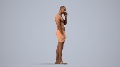 realistic 3D human man pool, archviz people FBX OBJ for Blender, side view render