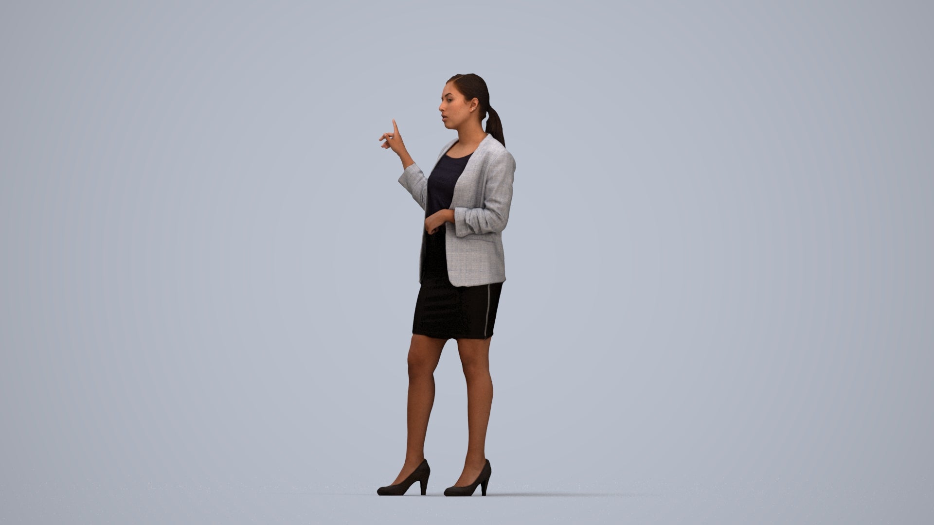 realistic 3D woman business, scanned archviz people for Blender and 3ds Max, top-down view render