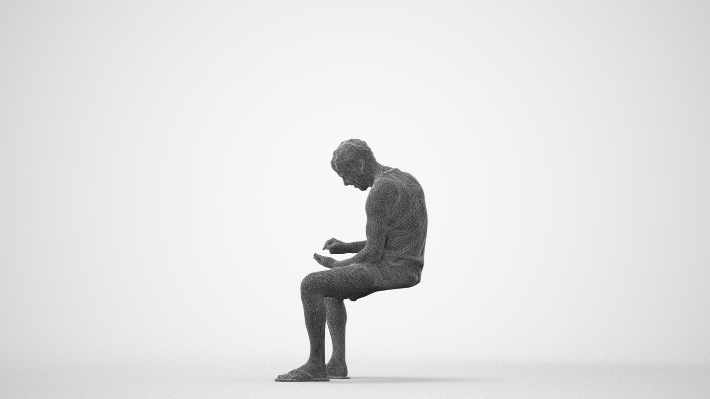 scanned 3D man casual sitting, photogrammetry people for Enscape and V-Ray, square thumbnail