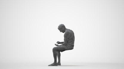 scanned 3D man casual sitting, photogrammetry people for Enscape and V-Ray, square thumbnail