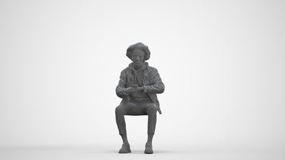 photogrammetry 3D man casual sitting, realistic human model archviz FBX, three-quarter front view render