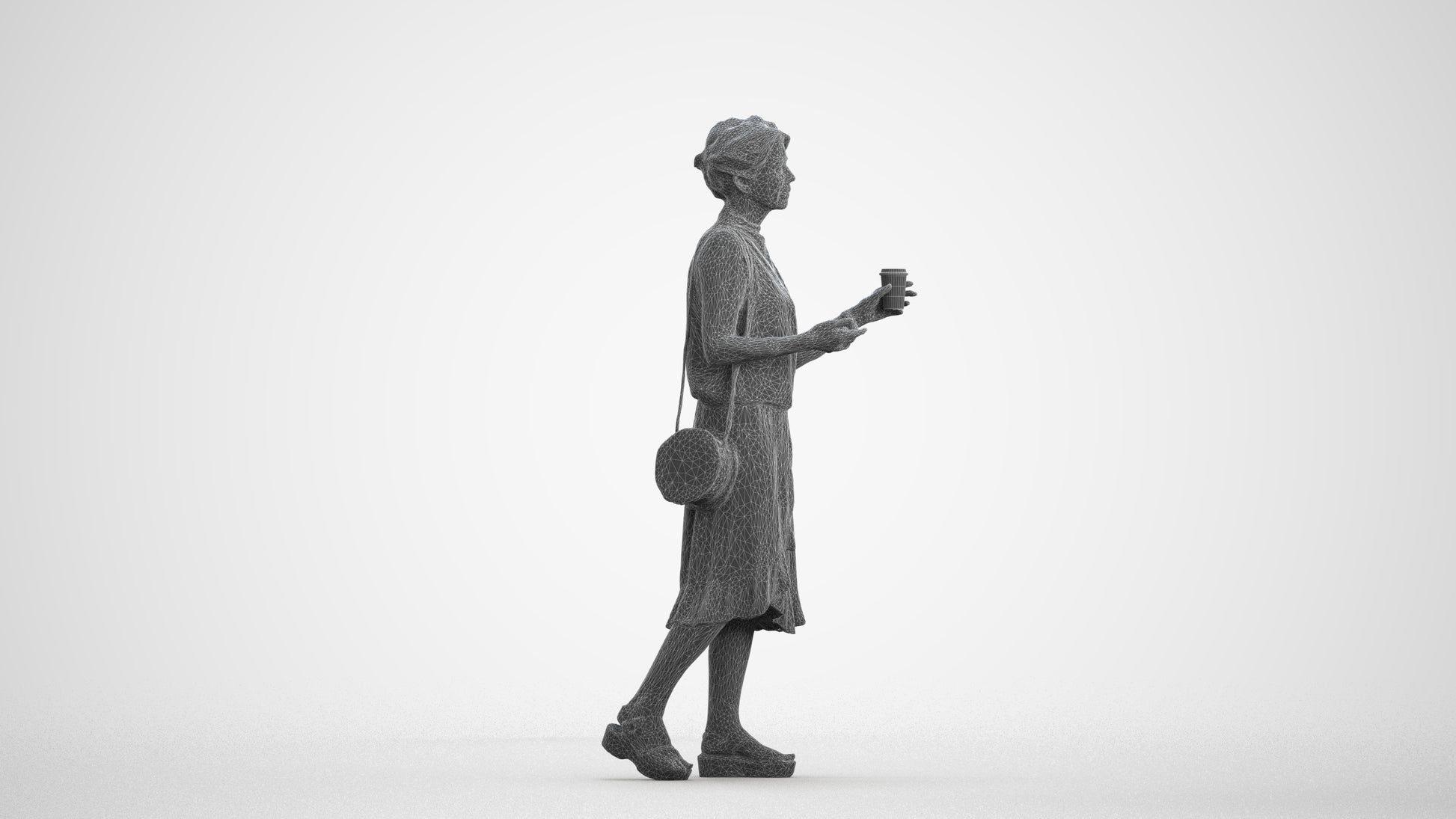 photogrammetry 3D woman casual standing, realistic human model archviz FBX, wireframe front view