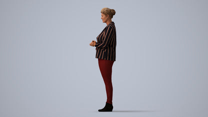 realistic 3D human woman business standing, archviz people FBX OBJ for Blender, three-quarter view render