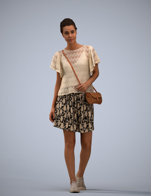 realistic 3D woman casual walking, scanned archviz people for Blender and 3ds Max