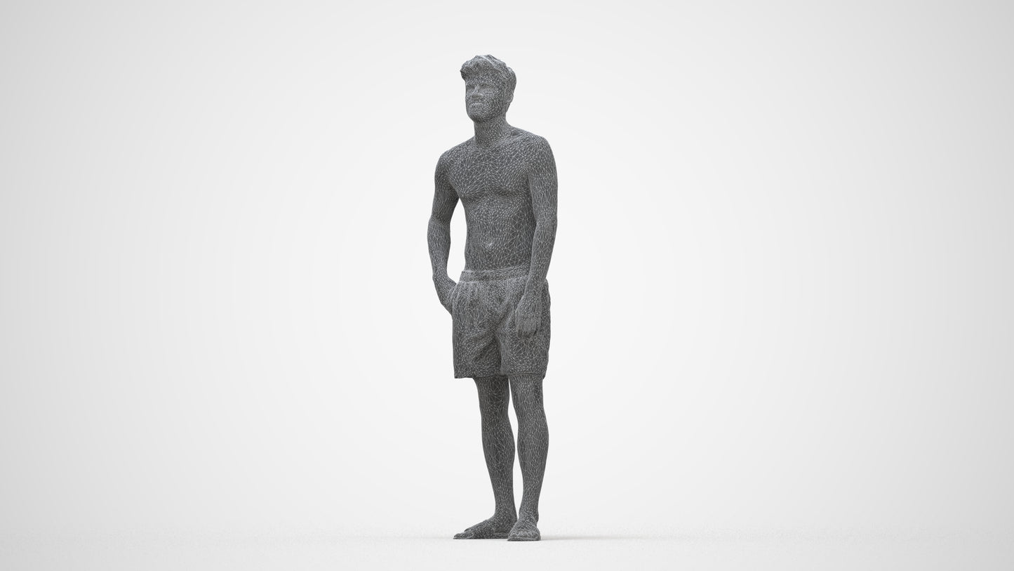 3D people model man pool, scanned human for 3ds Max rendering, wireframe back view