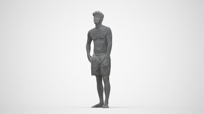 3D people model man pool, scanned human for 3ds Max rendering, wireframe back view