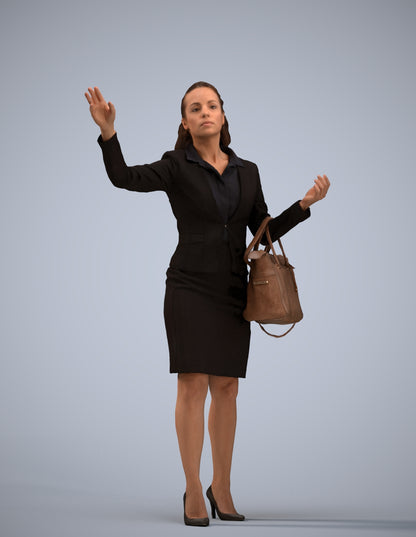 3D human model woman business standing, photogrammetry scanned person for archviz