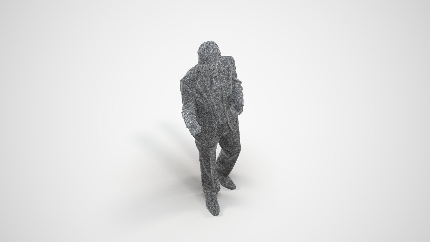 realistic 3D people man business, render-ready for V-Ray and Corona, FBX OBJ, wireframe three-quarter view