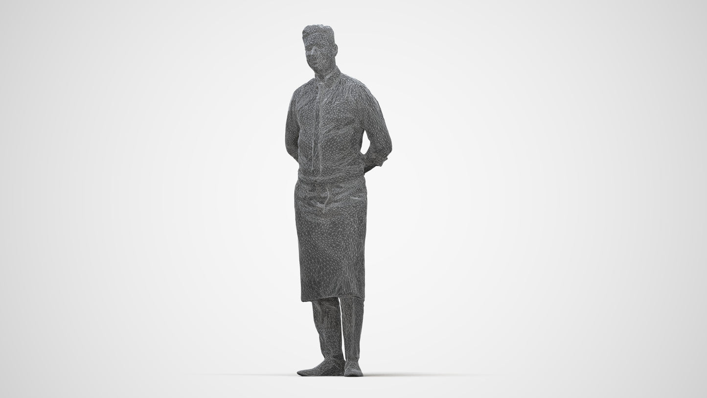 scanned 3D man hospitality, photogrammetry people for Enscape and V-Ray, wireframe back view