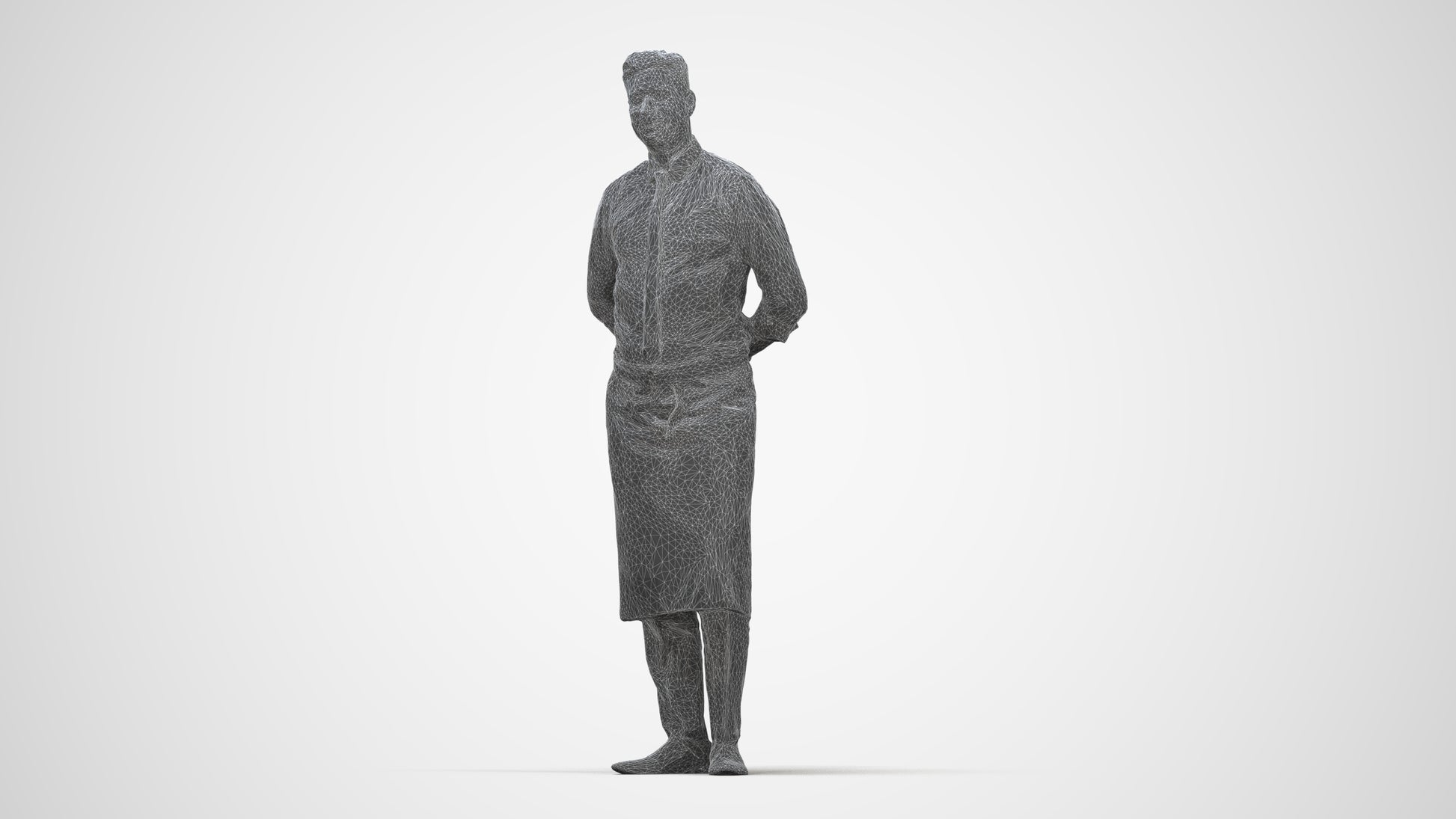 scanned 3D man hospitality, photogrammetry people for Enscape and V-Ray, wireframe back view