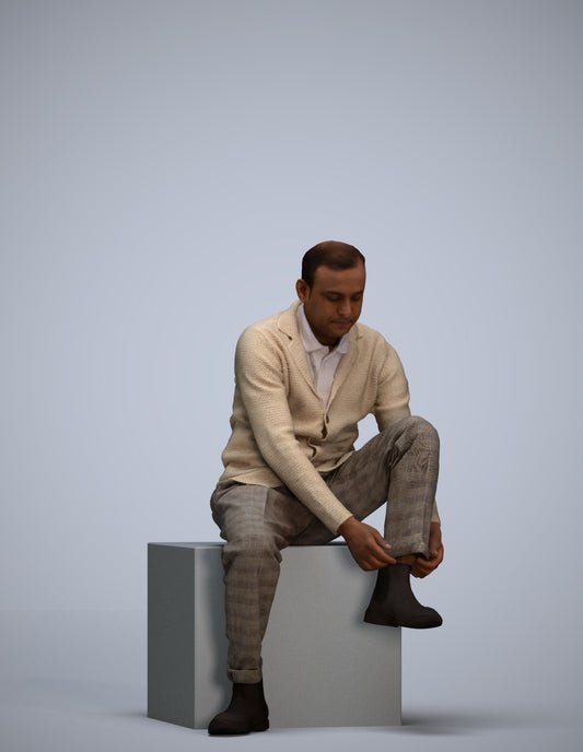 3D scanned woman sitting casual, photorealistic archviz people for Enscape and SketchUp