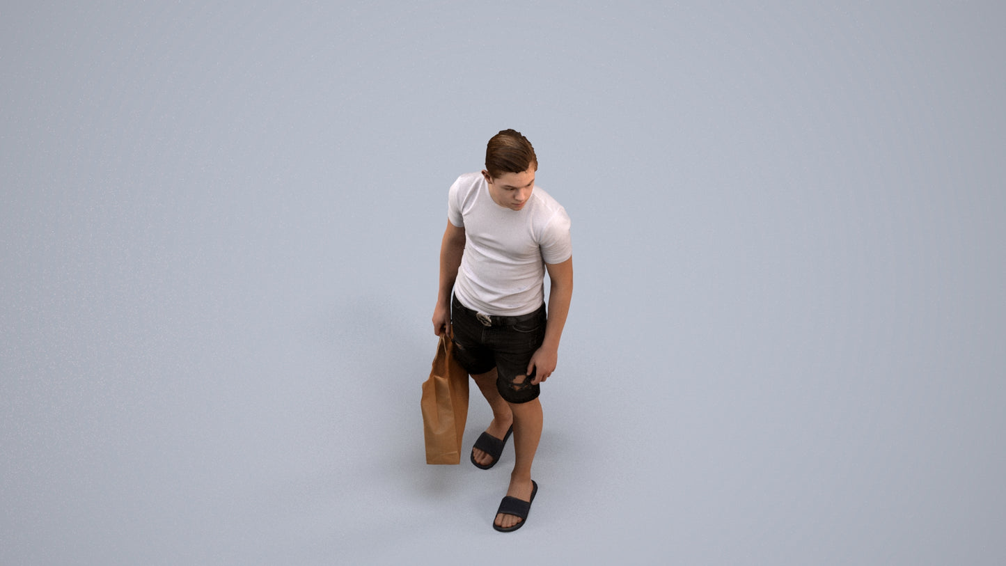 3D human model boy casual kids, photogrammetry scanned person for archviz, back view render