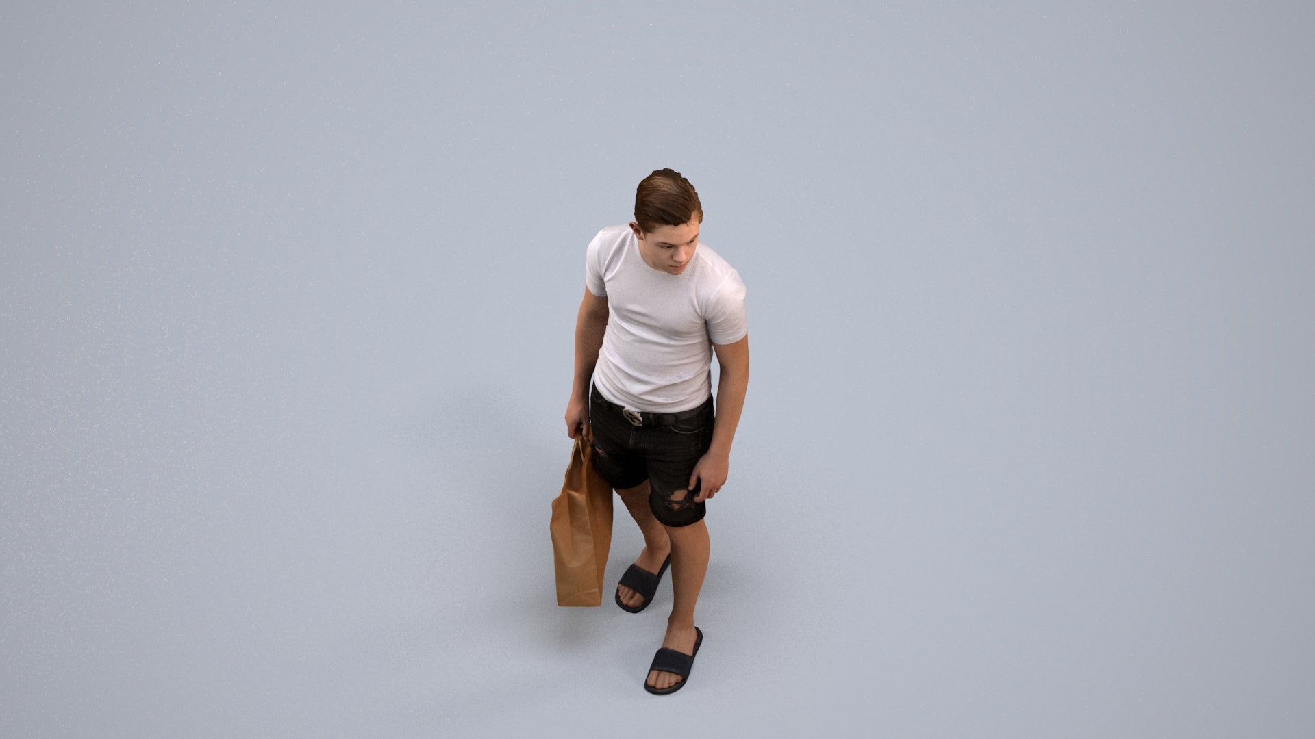 3D human model boy casual kids, photogrammetry scanned person for archviz, back view render