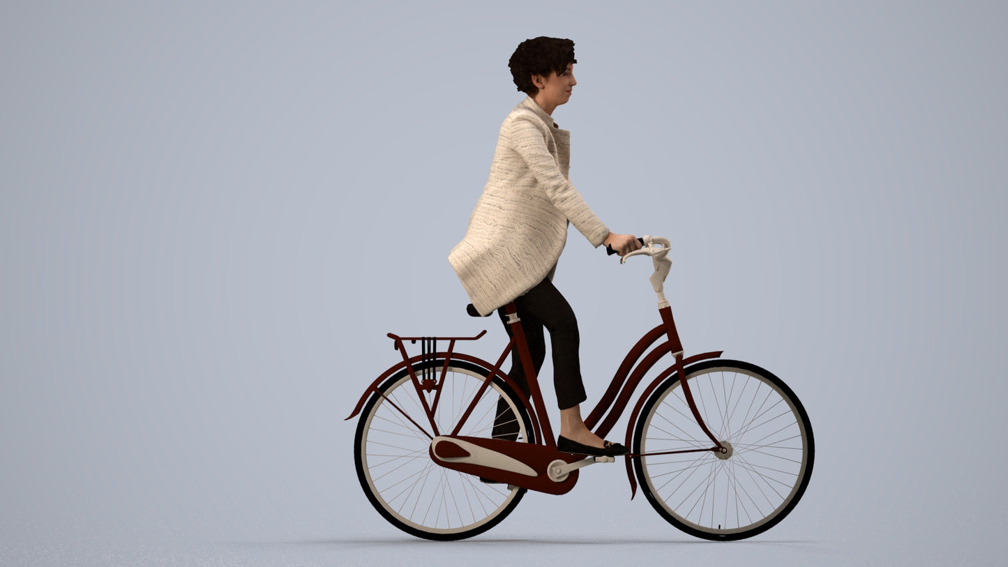 realistic 3D people woman business cycling, render-ready for V-Ray and Corona, FBX OBJ, side view render