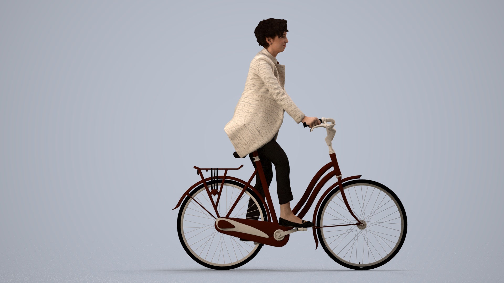 realistic 3D people woman business cycling, render-ready for V-Ray and Corona, FBX OBJ, side view render