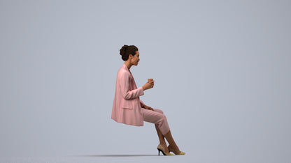 3D scanned woman sitting business, photorealistic archviz people for Enscape and SketchUp, side view render