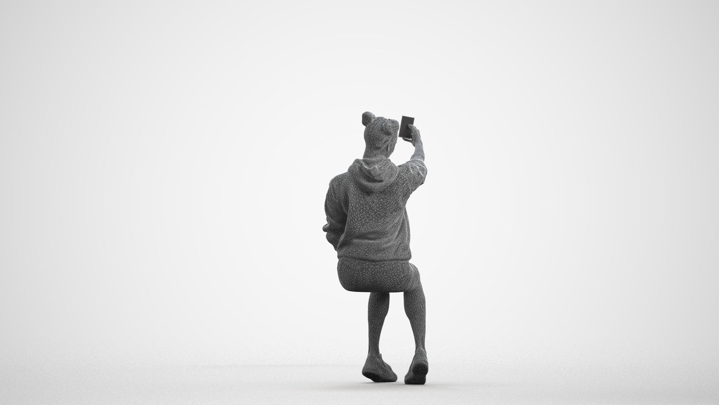 scanned 3D woman casual sitting, photogrammetry people for Enscape and V-Ray, wireframe front view