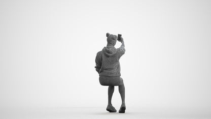 scanned 3D woman casual sitting, photogrammetry people for Enscape and V-Ray, wireframe front view