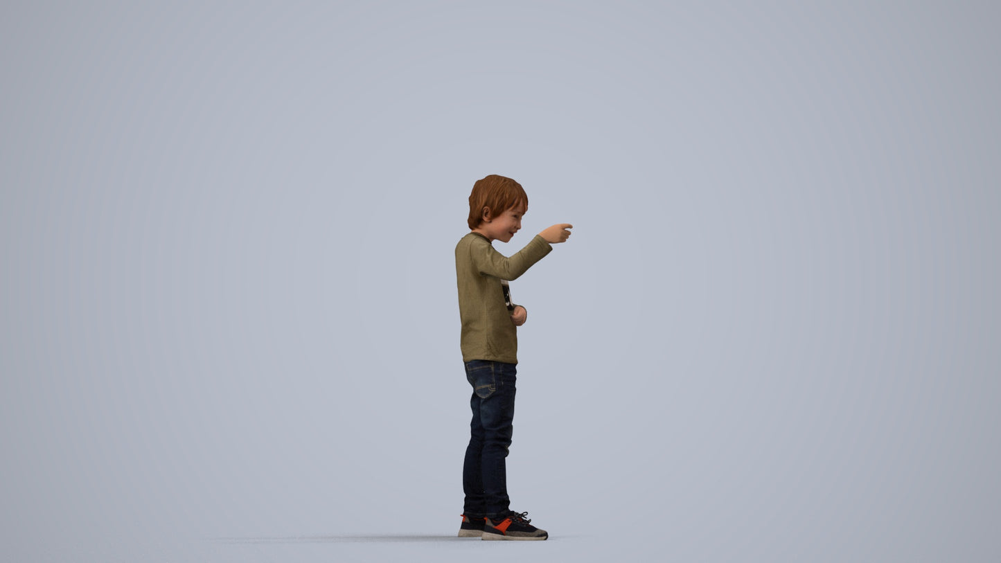 3D people model boy casual kids, scanned human for 3ds Max rendering, side view render