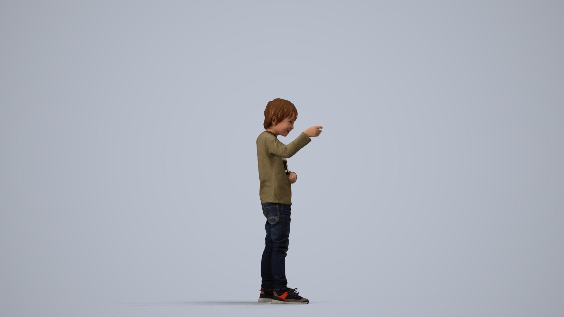 3D people model boy casual kids, scanned human for 3ds Max rendering, side view render