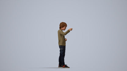 3D people model boy casual kids, scanned human for 3ds Max rendering, side view render