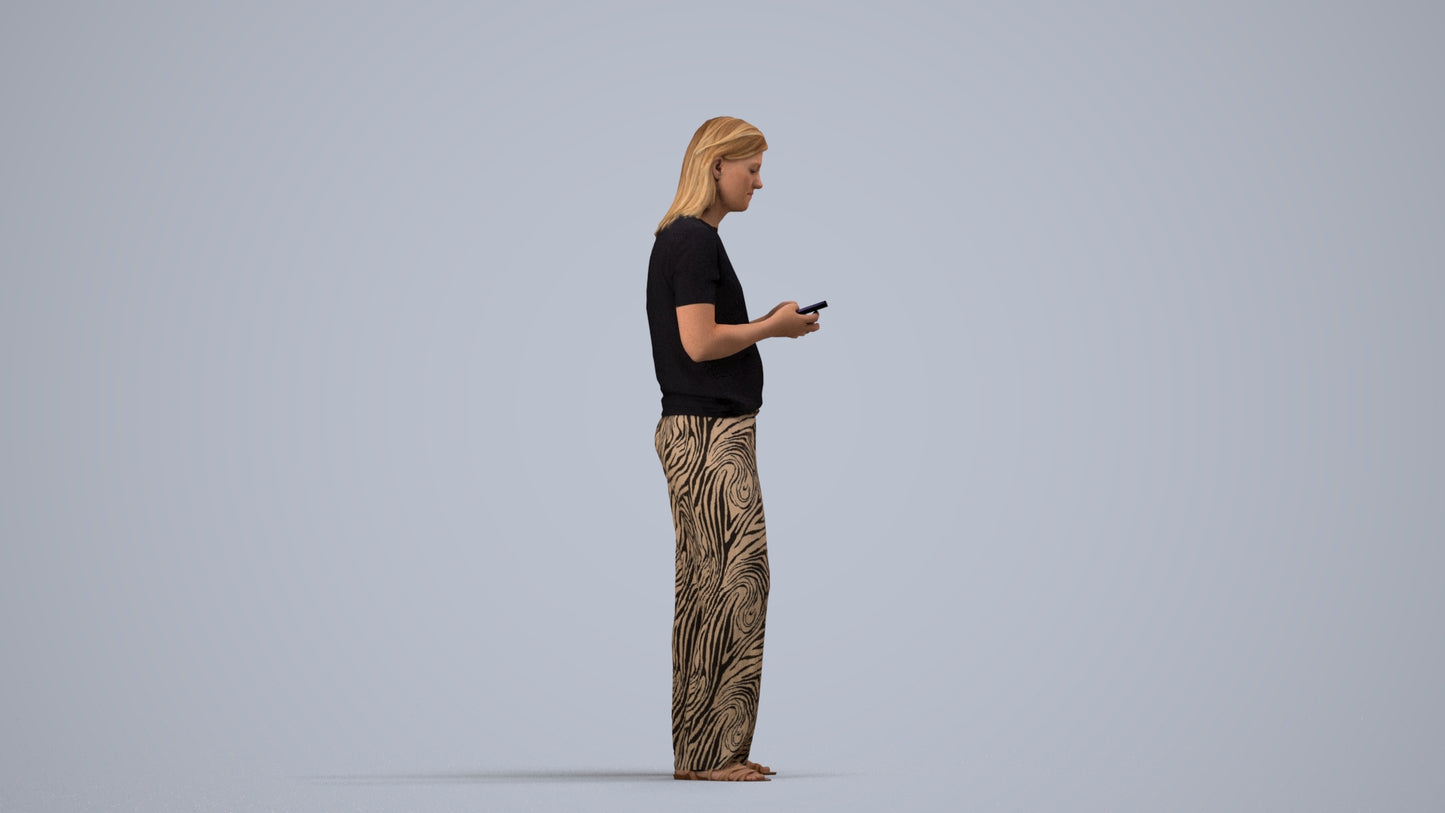 3D people model woman casual kids, scanned human for 3ds Max rendering, side view render