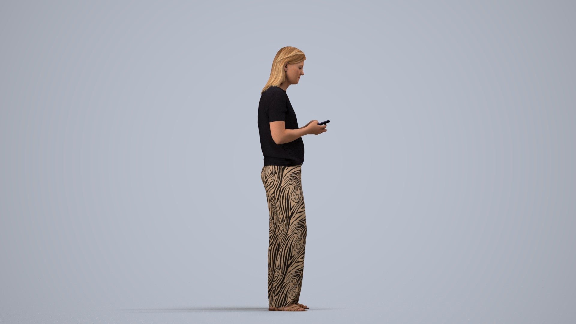 3D people model woman casual kids, scanned human for 3ds Max rendering, side view render
