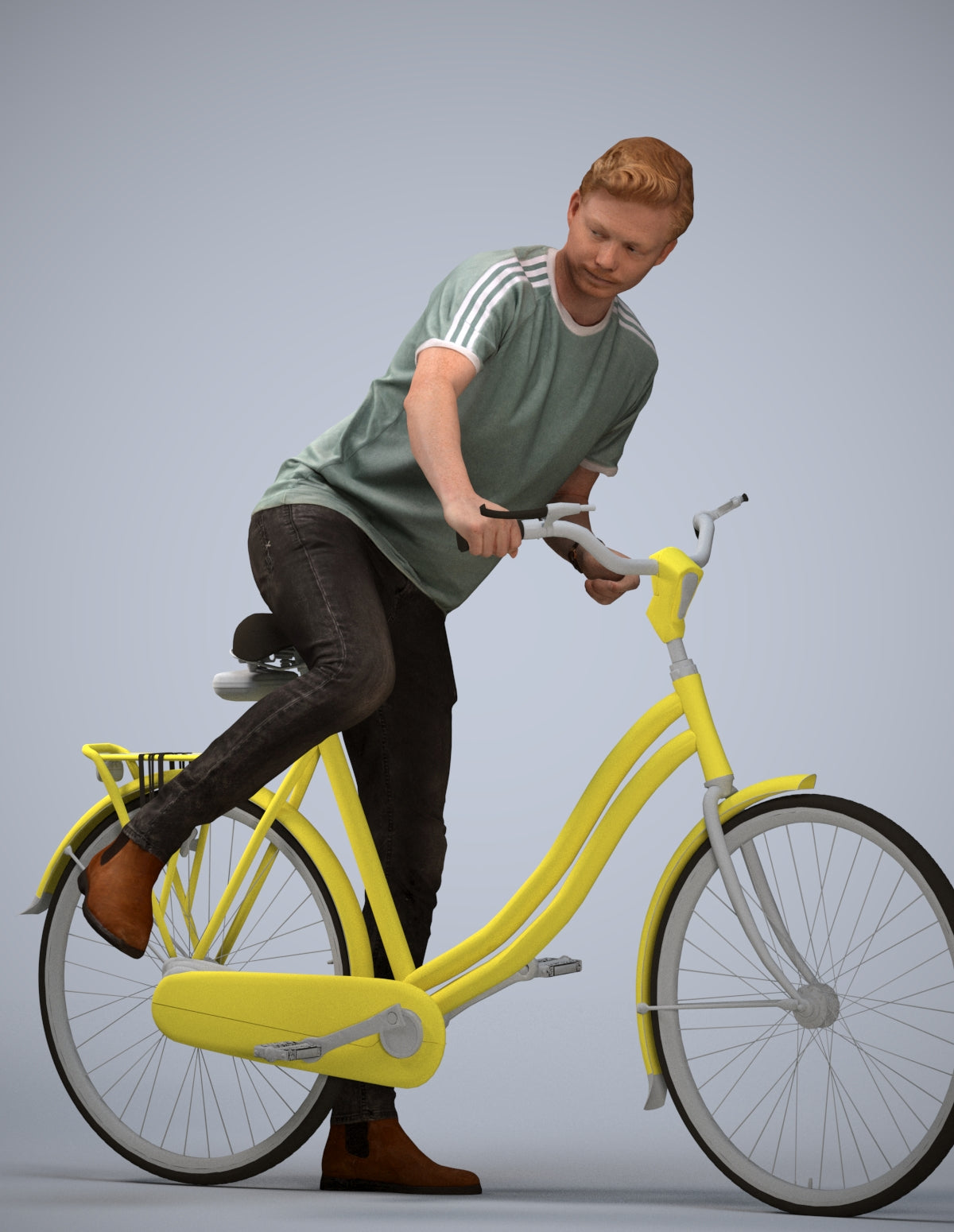 realistic 3D people man casual cycling, render-ready for V-Ray and Corona, FBX OBJ