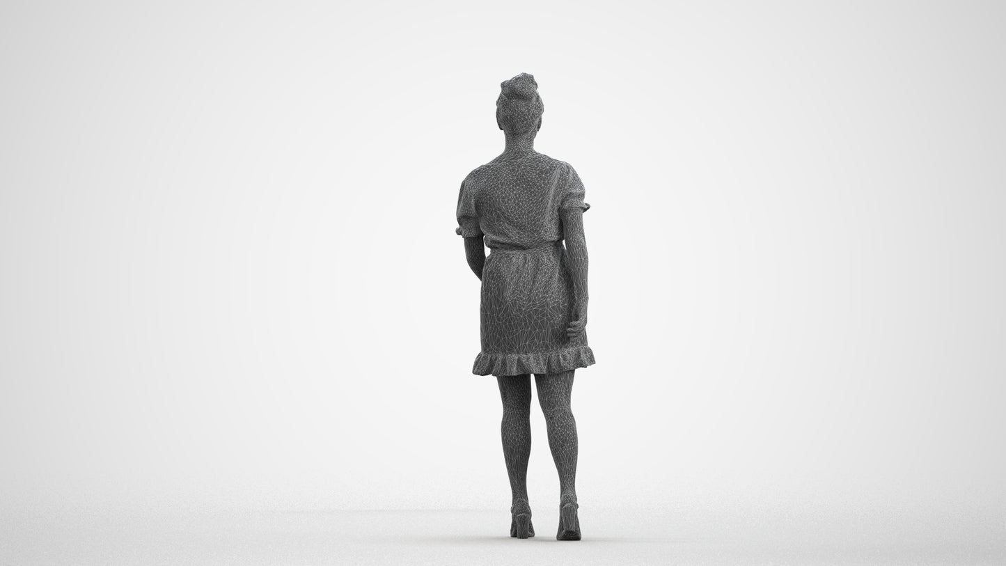 photogrammetry 3D woman casual walking, realistic human model archviz FBX, wireframe front view