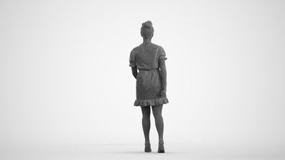 photogrammetry 3D woman casual walking, realistic human model archviz FBX, wireframe front view
