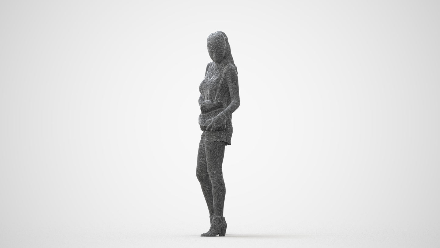 3D people model girl casual standing, scanned human for 3ds Max rendering, square thumbnail