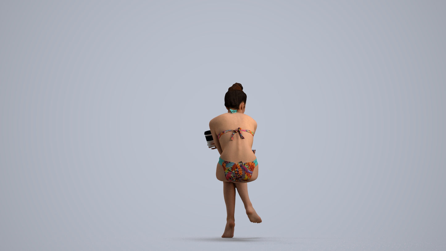 realistic 3D people woman pool, render-ready for V-Ray and Corona, FBX OBJ, front view render
