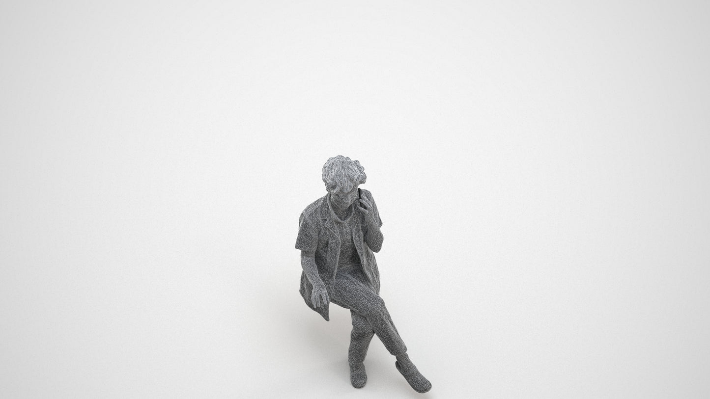 scanned 3D woman standing, photogrammetry people for Enscape and V-Ray, wireframe three-quarter view