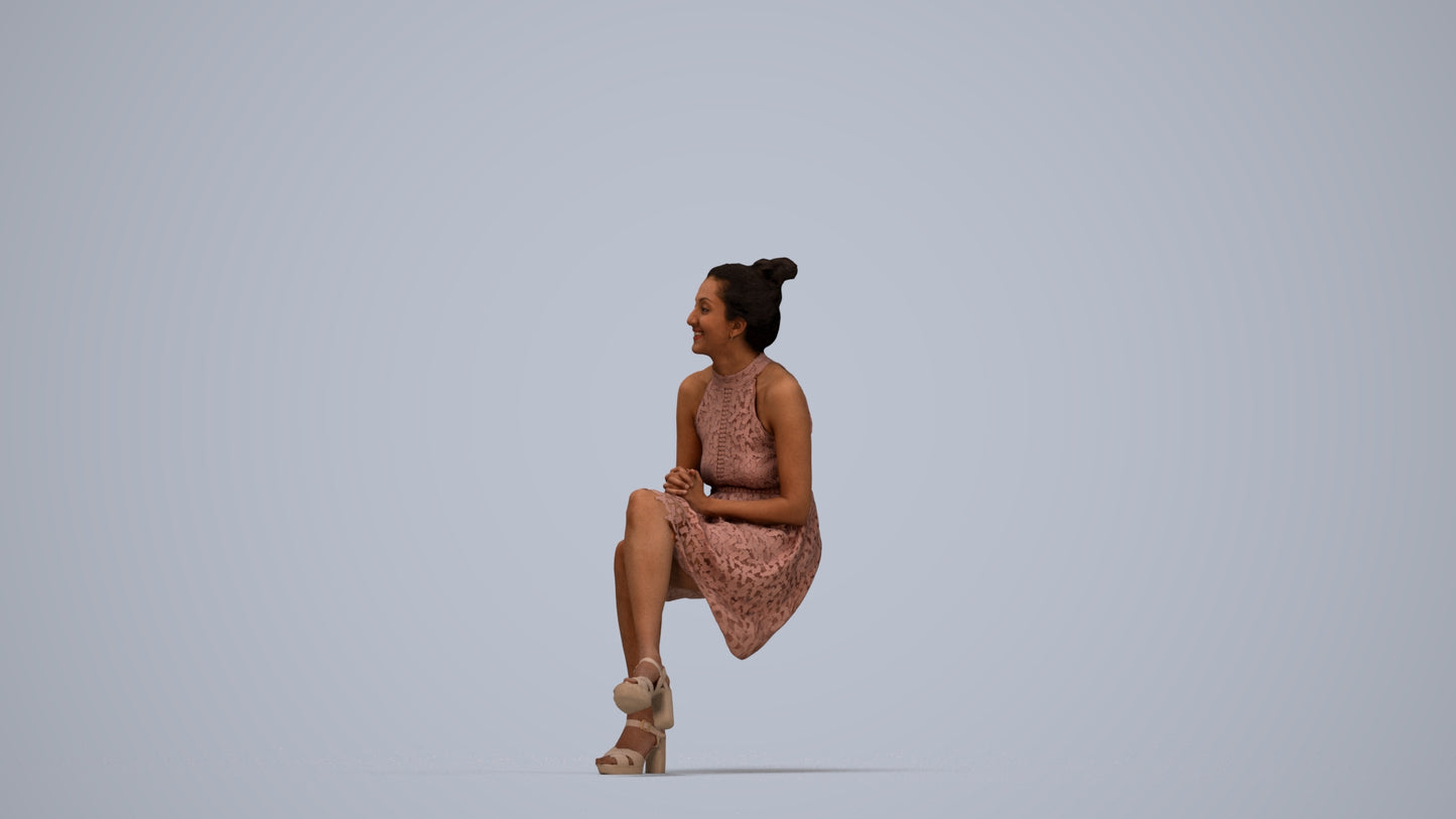 realistic 3D woman formal sitting, scanned archviz people for Blender and 3ds Max, top-down view render